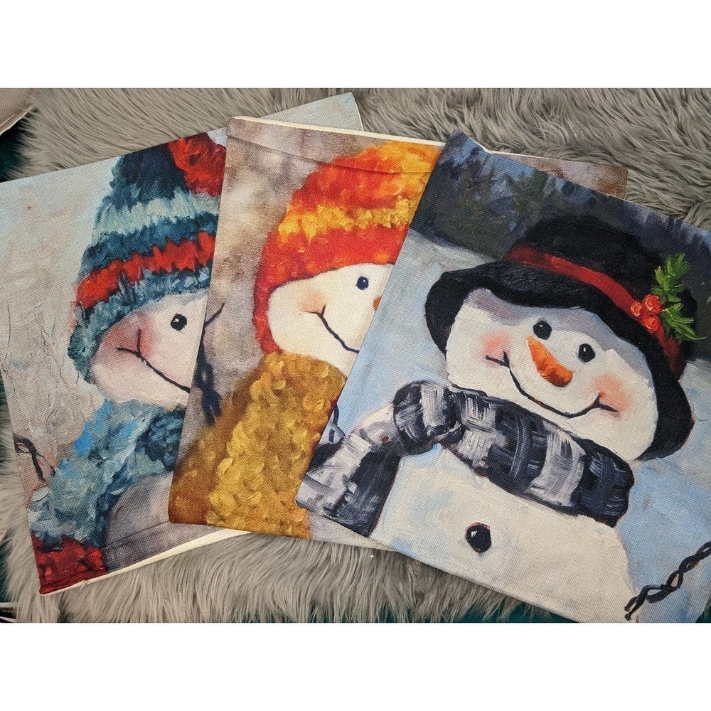 Set of 3 snowman pillow cases